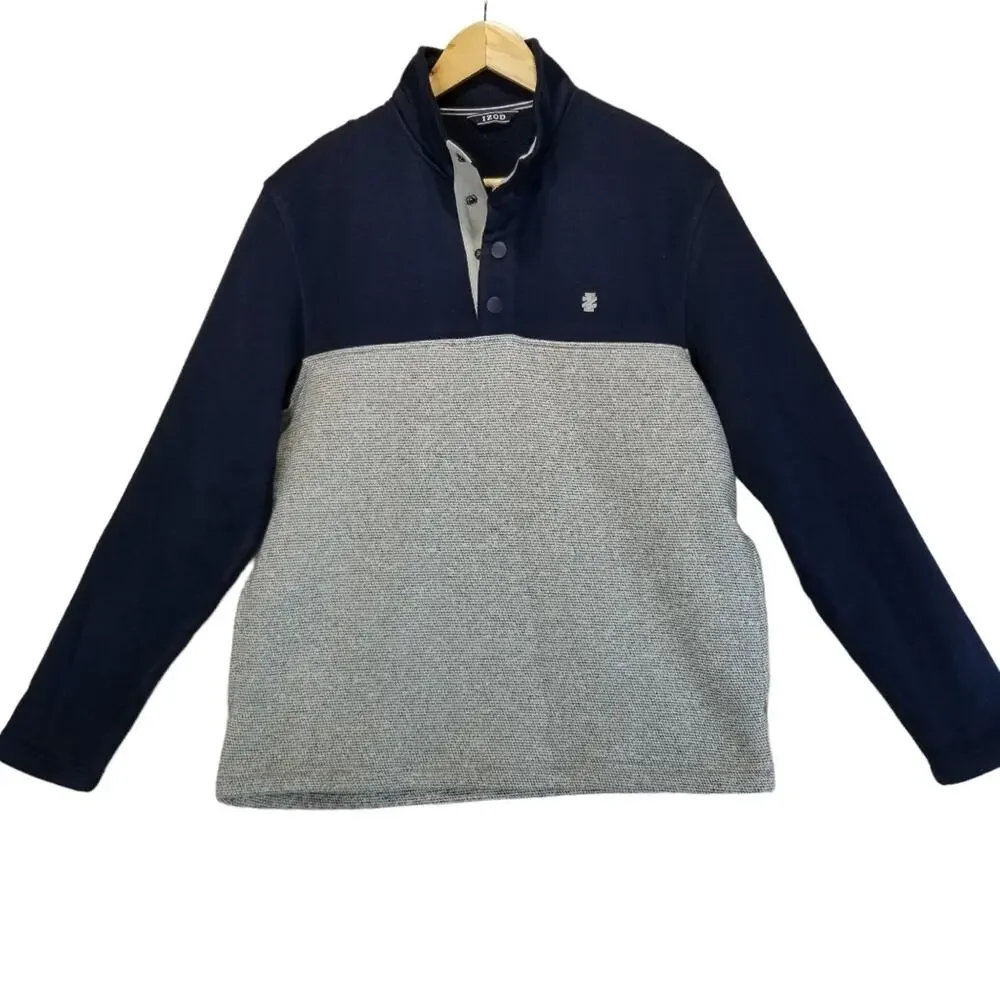 Izod Sweater Mens Small Pullover 1/4 Snap Front Collar Pockets